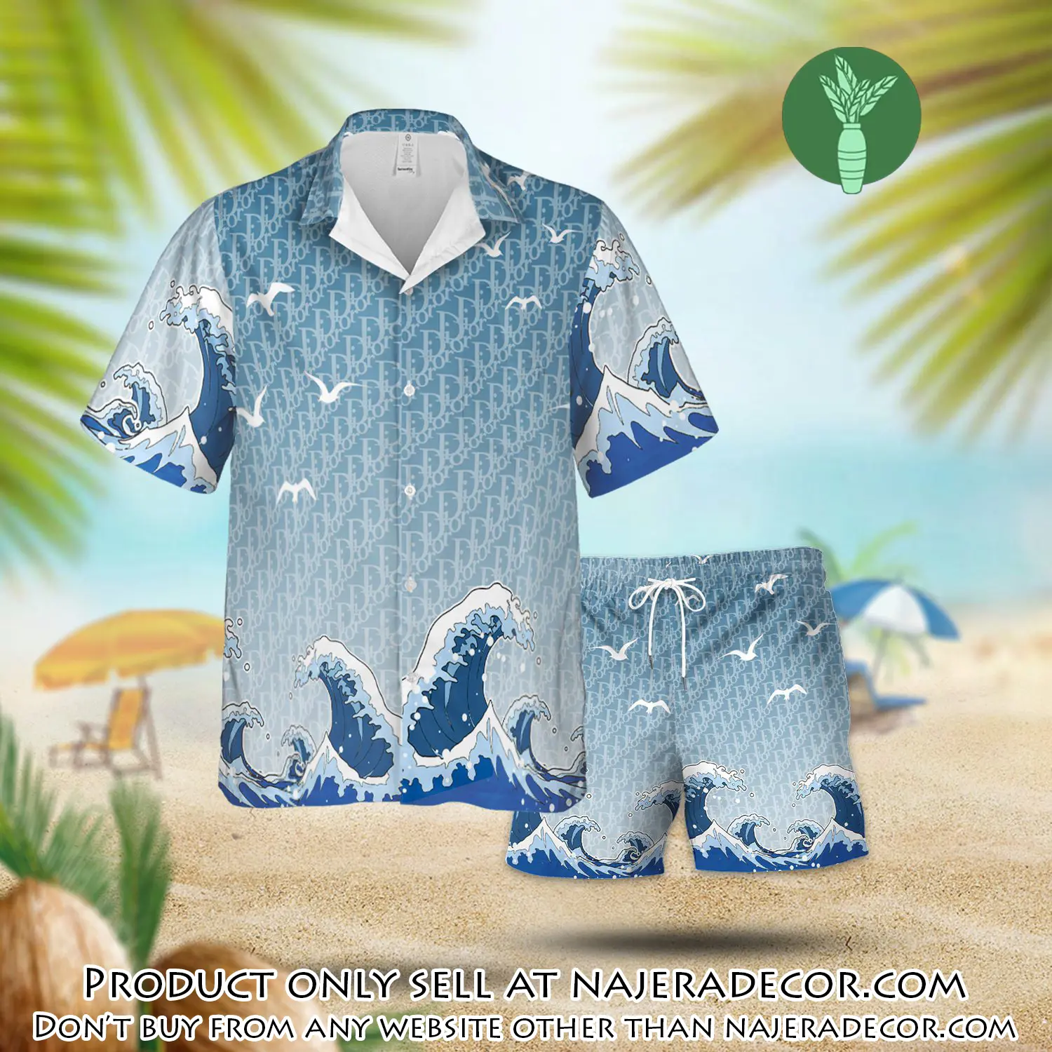 Dior the sea waves luxury summer  hawaiian shorts set lhss1011 njr2209468